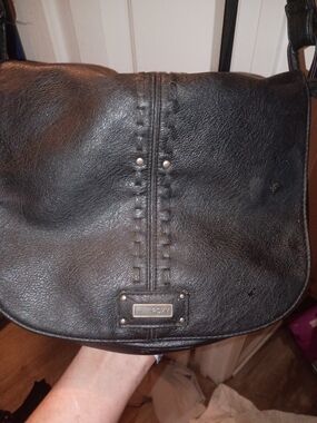 Roxy Black Leather Flap Crossbody with Stud Detail